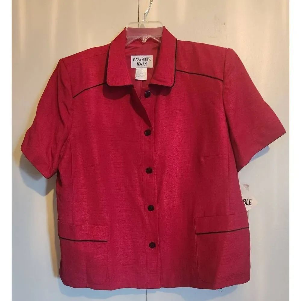 J15 Plaza South Woman lined bold red jacket/blazer w/black trim short sleeve NWT